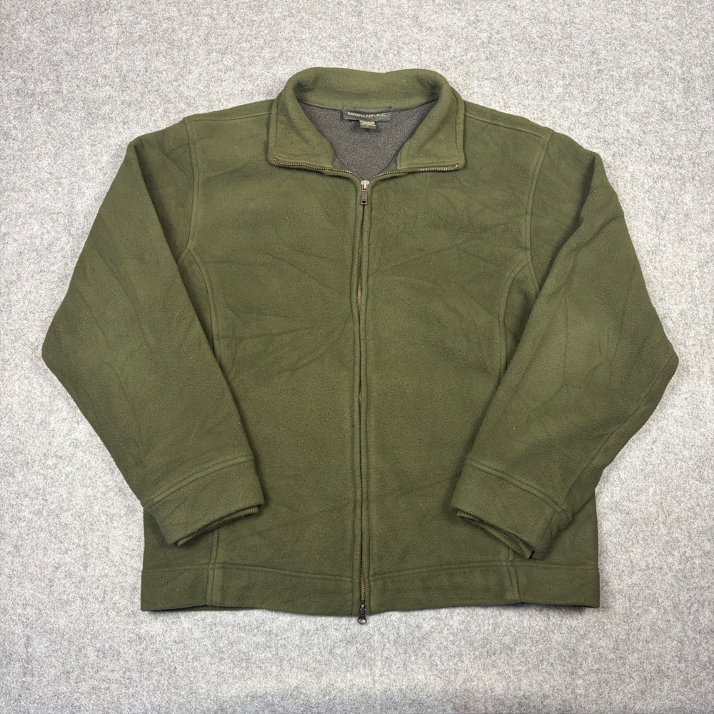 Banana Republic Mens Fleece Jacket Large Olive Green Full Zip Mock Neck Outdoor